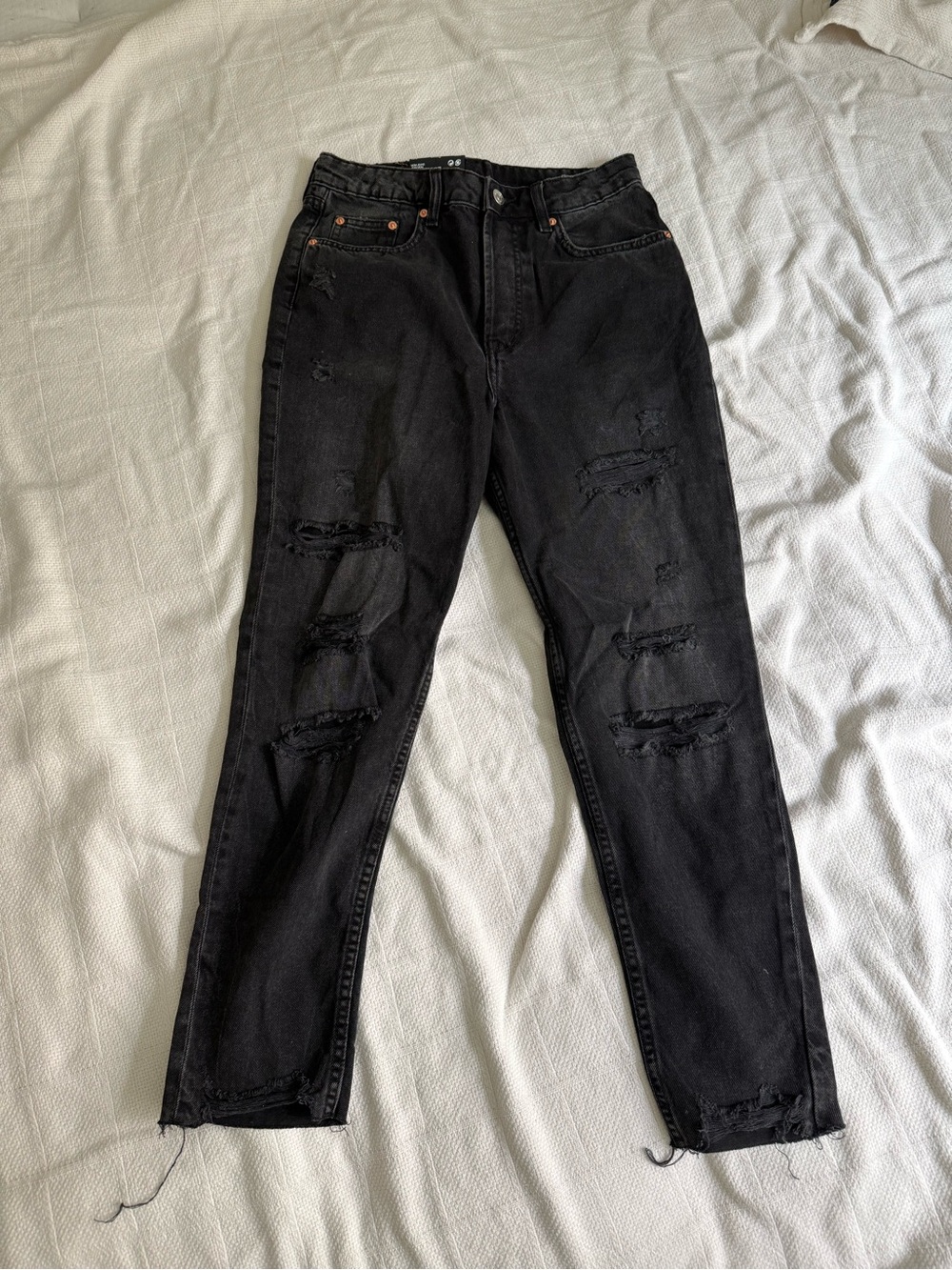 H&M Black High-Rise Ripped Jeans